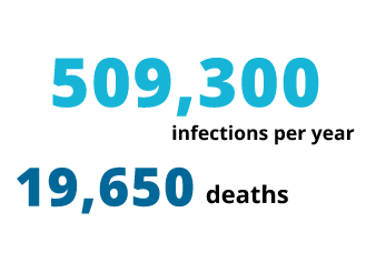 509,300 infections per year. 19,650 deaths