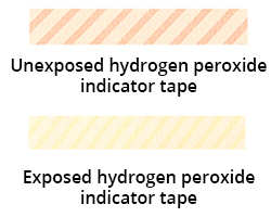 Unexposed hydrogen peroxide indicator tape and Exposed hydrogen peroxide indicator tape comparison