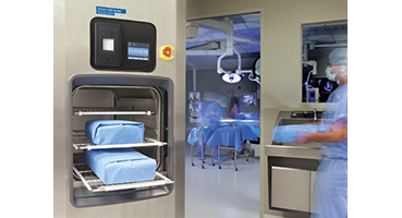 STERIS Certified Pre-Owned AMSCO 400 Small Steam Sterilizer in an operating room setting