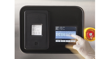 Close-up view of the touch display on the STERIS Certified Pre-Owned AMSCO 400 Small Steam Sterilizer