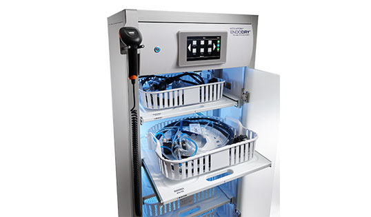 Endoscope drying and storage cabinet