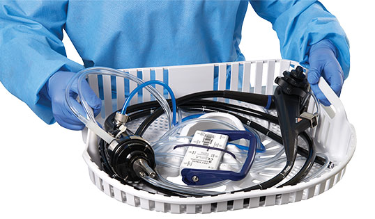 Endoscope in Transport Cassette