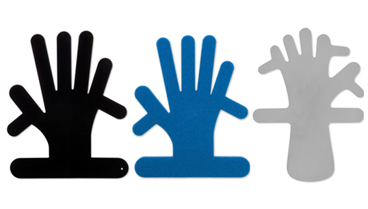Hand immobilizers in different sizes and colors.
