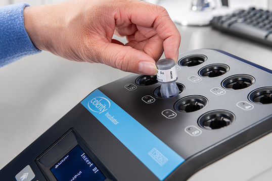 Celerity incubator with biological indicator.