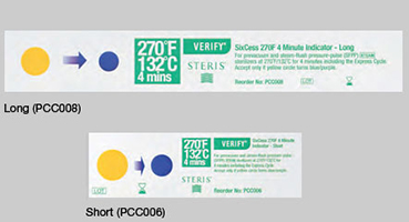 VERIFY SixCess 270°F / 132°C indicators for Express of Prevaccum 4 and 1 Immediate Use Sterilization cycles - long (PCC008) and short (PCC006)