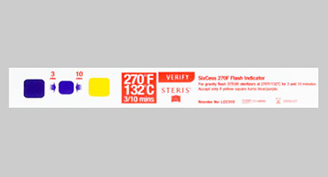 Passing VERIFY SixCess 270°F / 132°C Indicator strip (LCC310) used in a 3 minute immediate use sterilization cycle