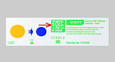 VERIFY SixCess indicator strip showing the temperature and cycle time