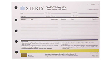 Each record has a steam integrator for documentation of exposure to steam sterilization.