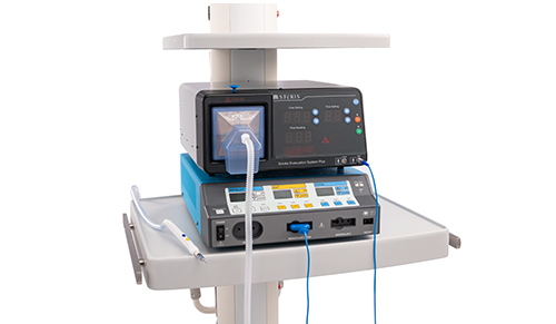 smoke evacuation system on a surgical boom