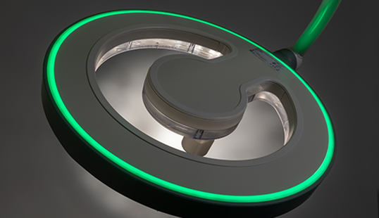 The A-Series LED surgical light is designed for optimal laminar flow in the Operating Room.