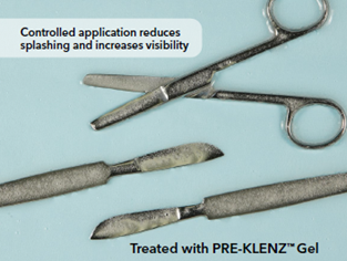 Surgical instruments treated with PRE-KLENZ gel.
