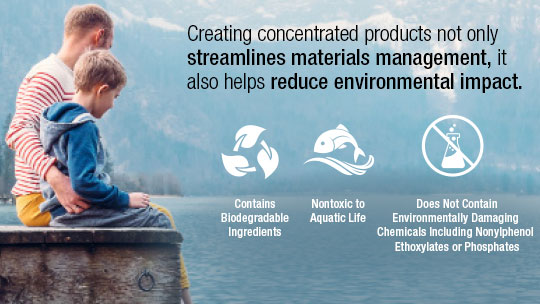 Sustainability: Creating concentrated products not only streamlines materials management, it also helps reduce environmental impact.