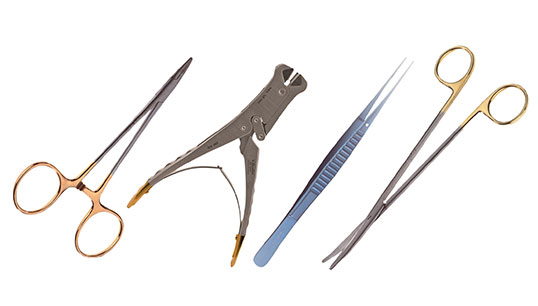 Surgical needle holder, advanced front and side cutters, titanium surgical forceps, tungsten carbide surgical scissors