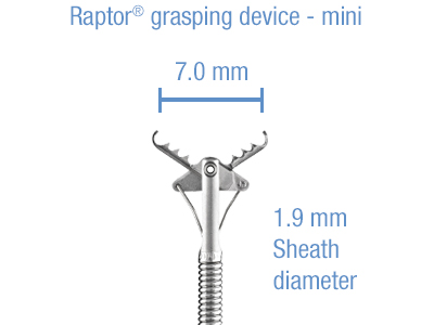 Raptor grasping device - mini (7.0 mm wide, 1.9 mm sheath diameter)