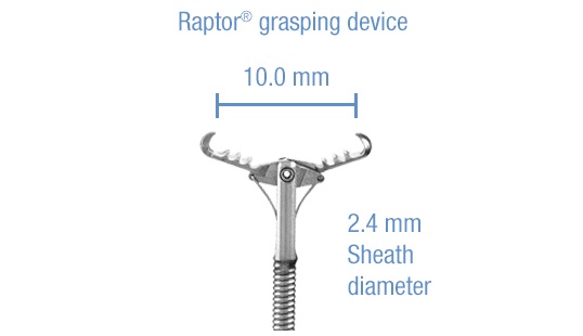 Alligator rat tooth combination grasping forceps with 10mm opening and 2.4mm sheath diameter.