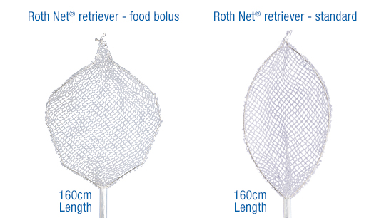 Roth Net Retriever food bolus and Roth Net Retriever standard side by side. Both are 160 cm in length